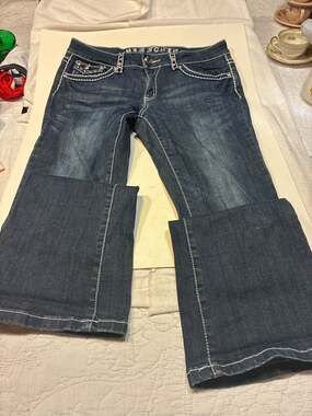 Miss Chic Women's Dark Wash Bootcut Denim Jeans with Rhinestone Embellishments